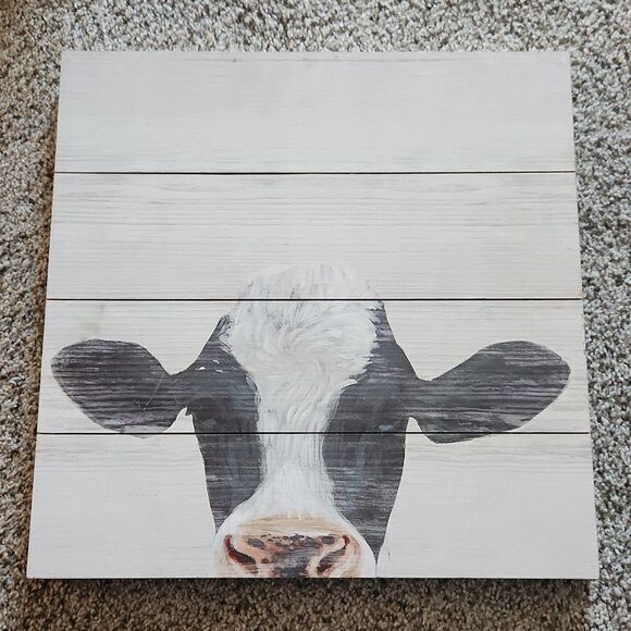 Rustic Wood Farmhouse‎ Cow Wall Art 16"×16" inches - Picture 2 of 5